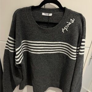 NWT Smash+Tess Apres Sweater Grey White Stripe